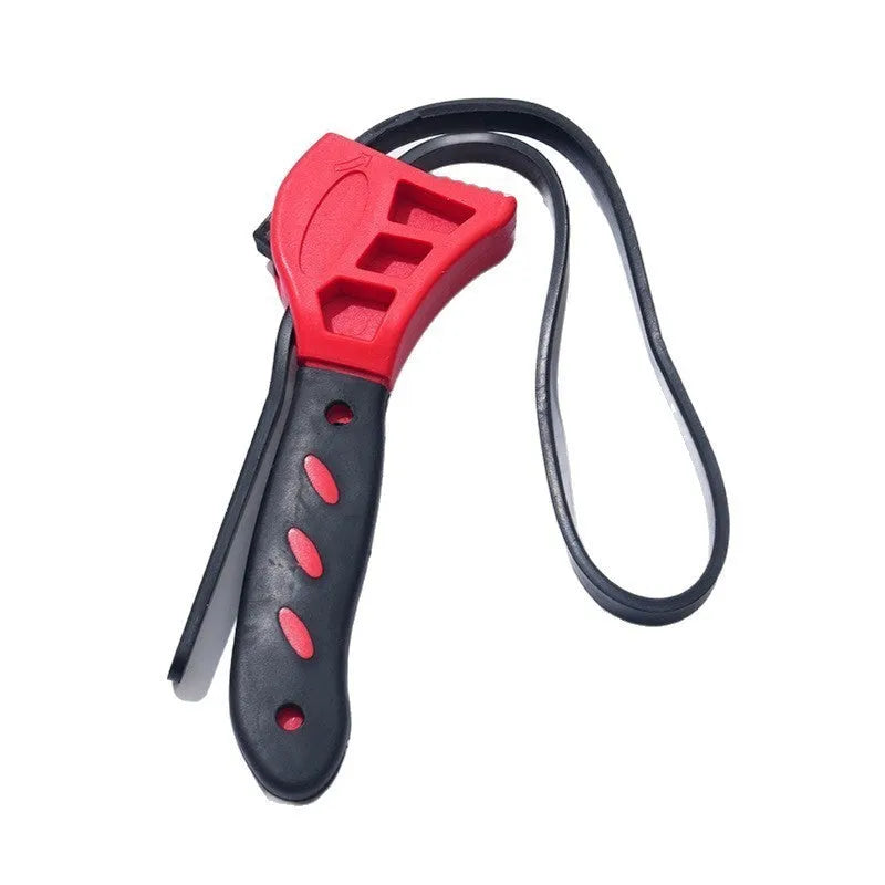 Adjustable rubber strap wrench set with phosphated finish, showing 6-inch and 8-inch sizes for filter and fitting maintenance