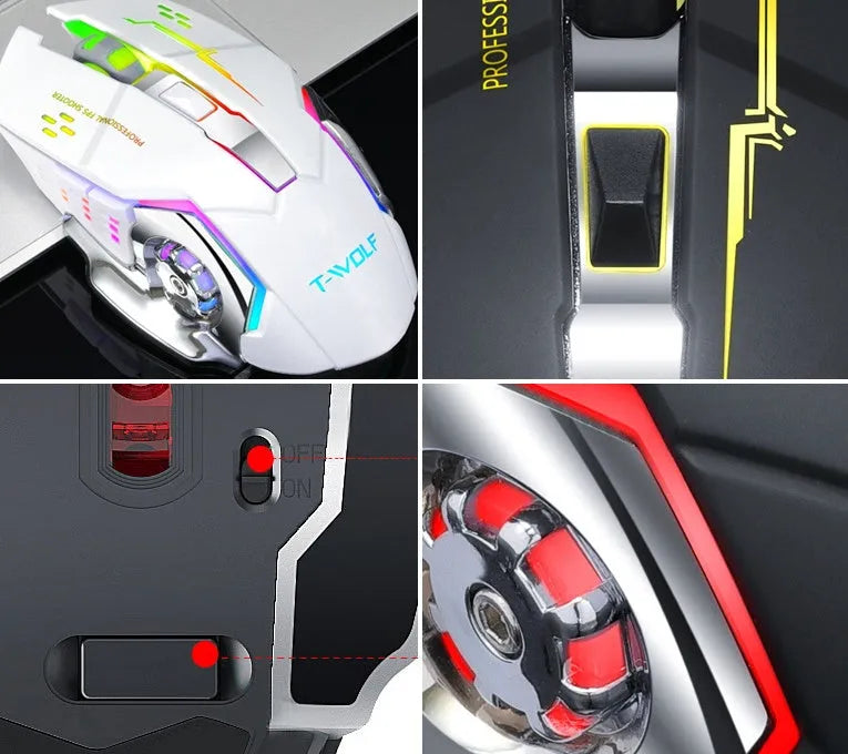 Black or white wireless mouse with six keys and mute click design for laptop use, 100-120mm size
