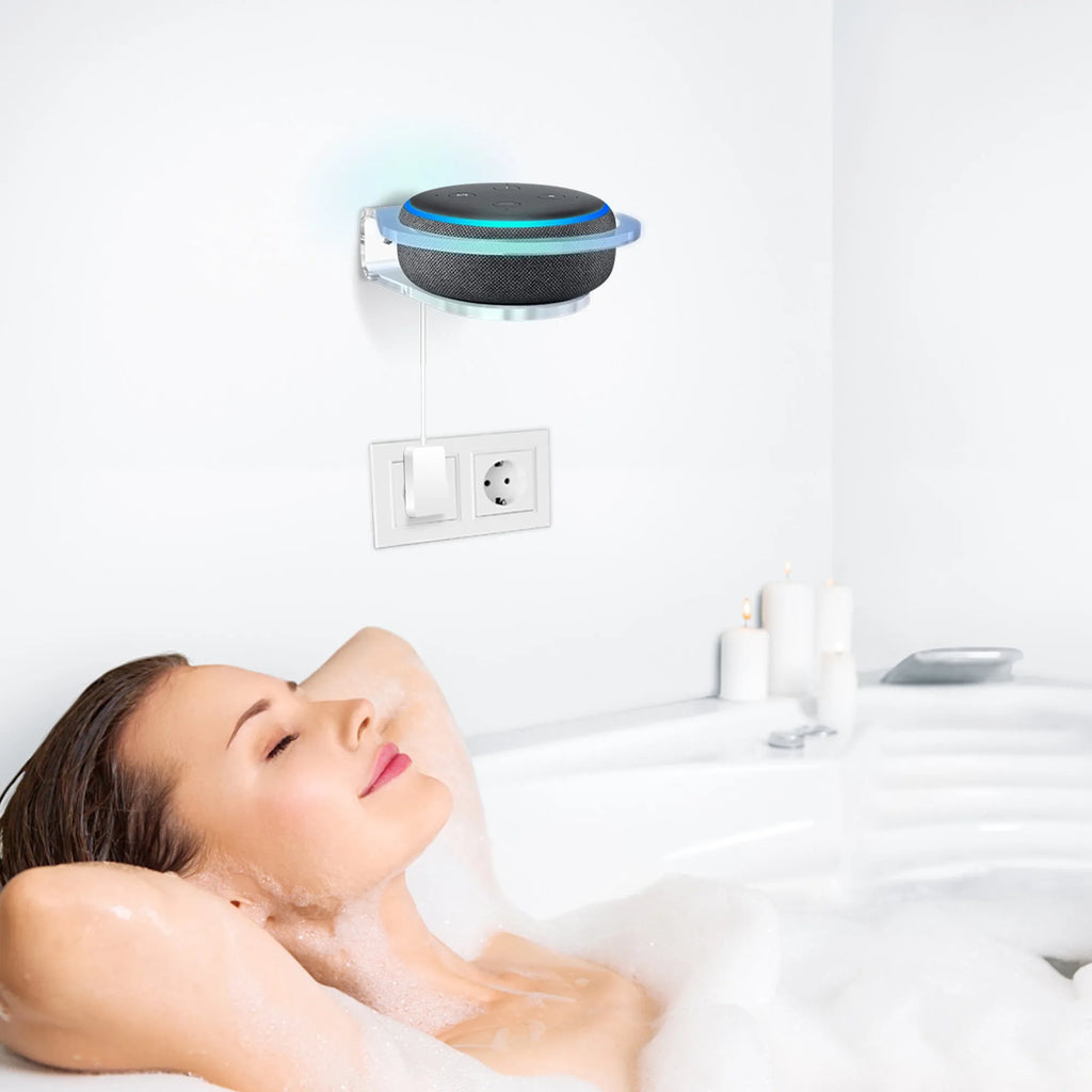 White plastic wall bracket for Echo DOT 4 speaker with easy two-hole installation