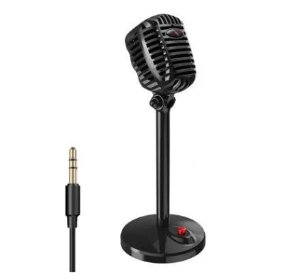 Black USB computer microphone with adjustable gooseneck on a weighted stand.