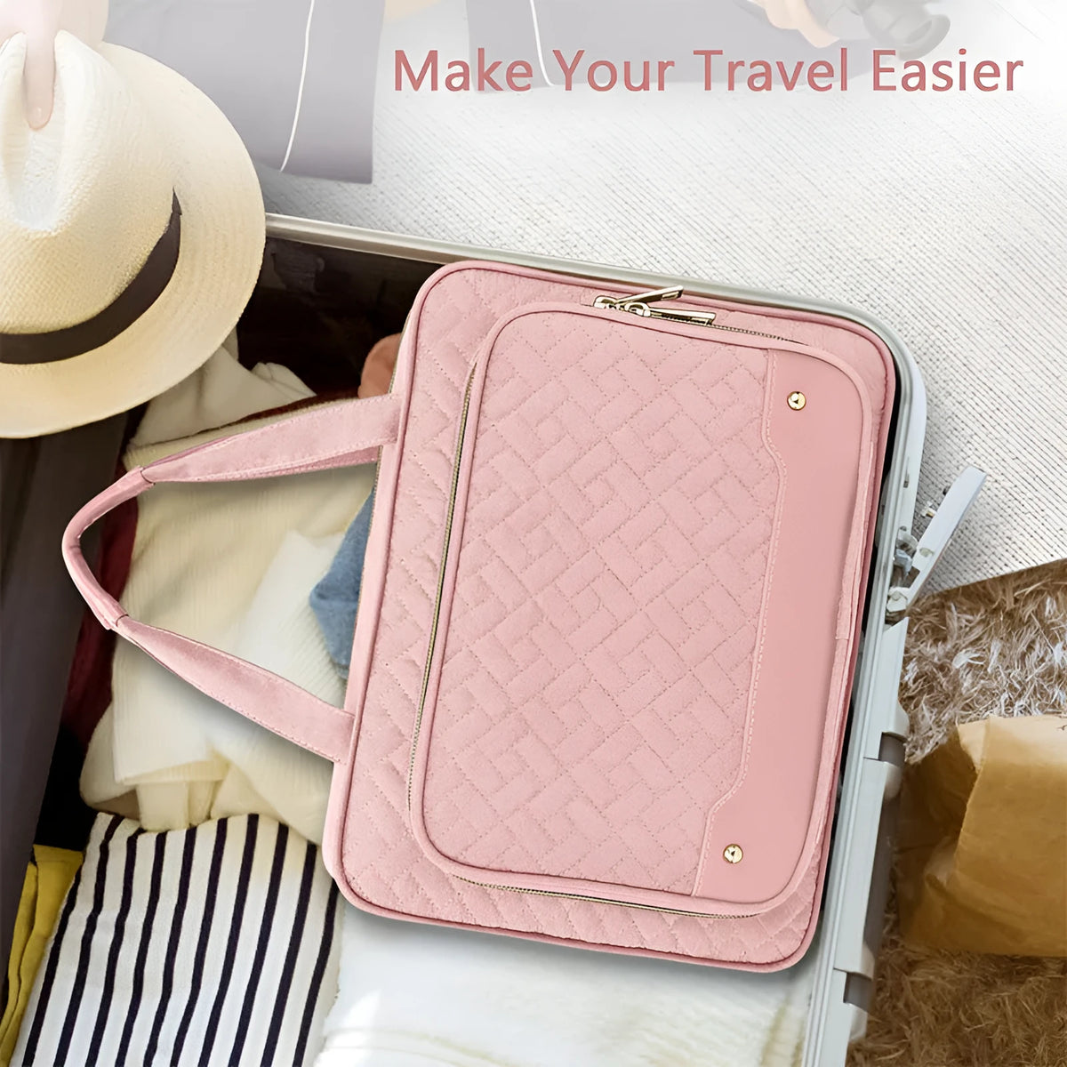 Black hanging waterproof cosmetic bag with hook showing 30.5cm width for travel storage
