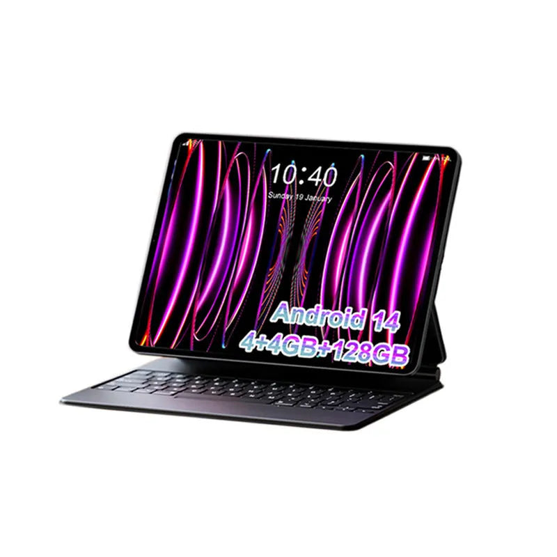 10-inch tablet PC in bare metal blue colour with optional leather keyboard case