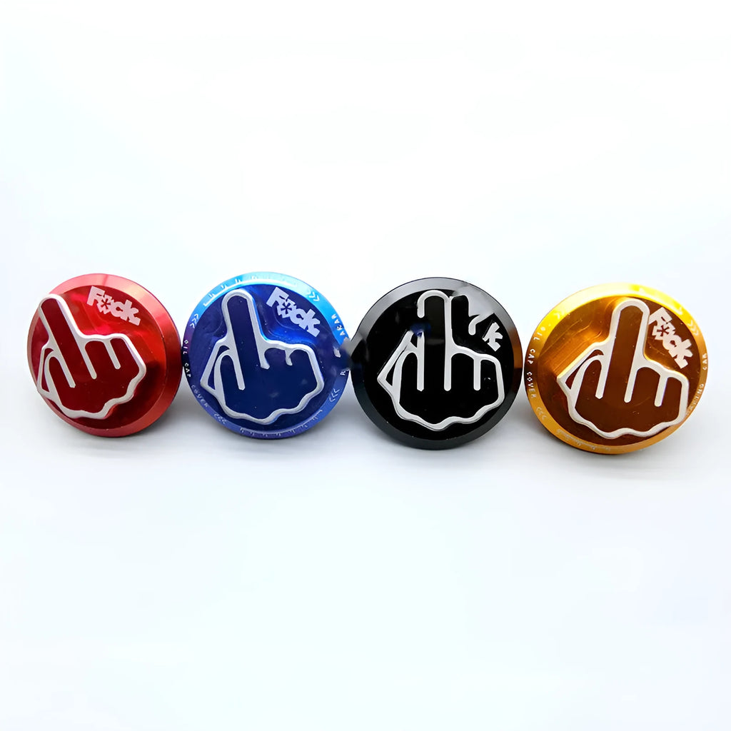 All-aluminium engine oil filler cap for Honda MUGEN, CNC-machined T6061, in black, blue, gold, grey, purple, red or silver.