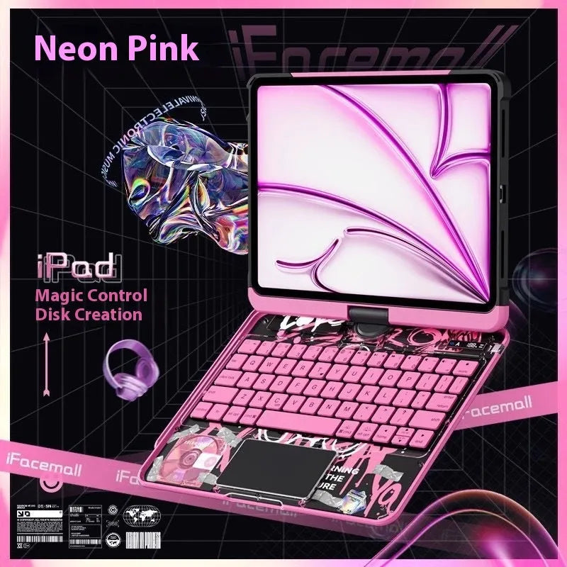 Blue iPad protective case with keyboard cover showing shockproof PC construction and anti-fingerprint surface