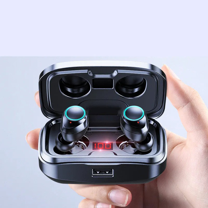 Wireless in-ear earphones in black, blue, or red with Bluetooth 5.0 and 10-metre range