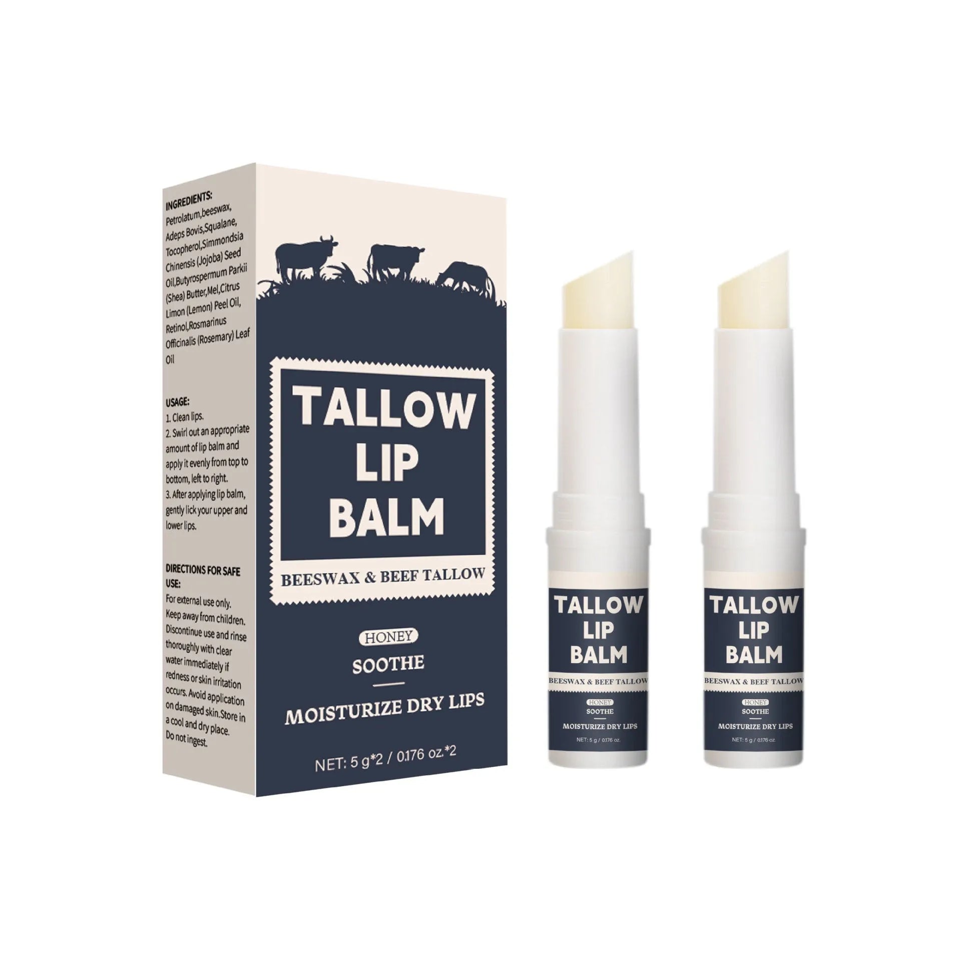 Two tubes of Light Grain Soft Full Lips Beef Fat Lip Balm with natural ingredients for 8-hour moisturisation