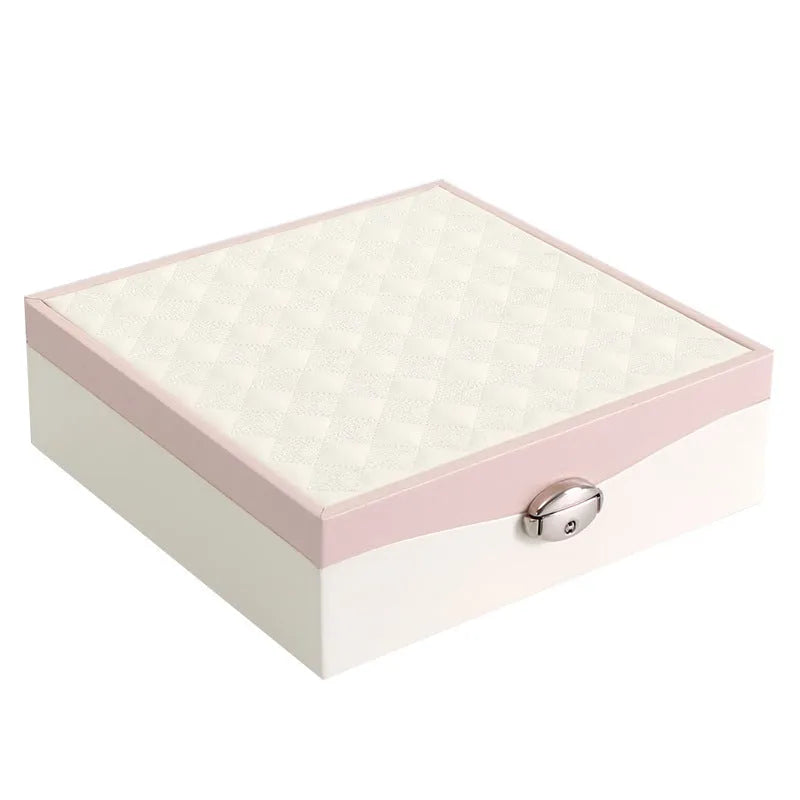 Large red or white PU leather jewellery storage box for necklaces and rings.