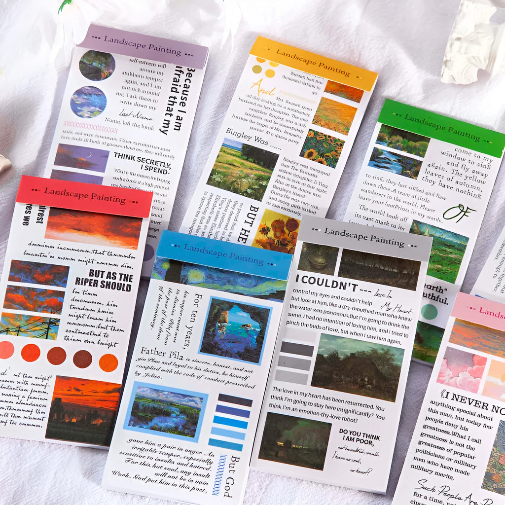 Landscape painting paper sticker pack showing 20 pieces at 60x120mm size with multiple colour options