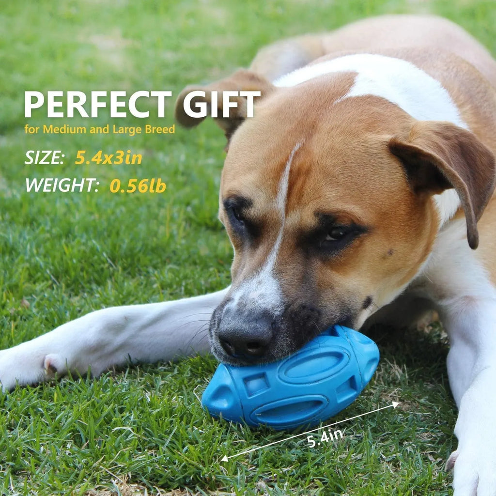 Blue green orange natural rubber squeaky dog chew ball with surface grooves for medium large breed dogs