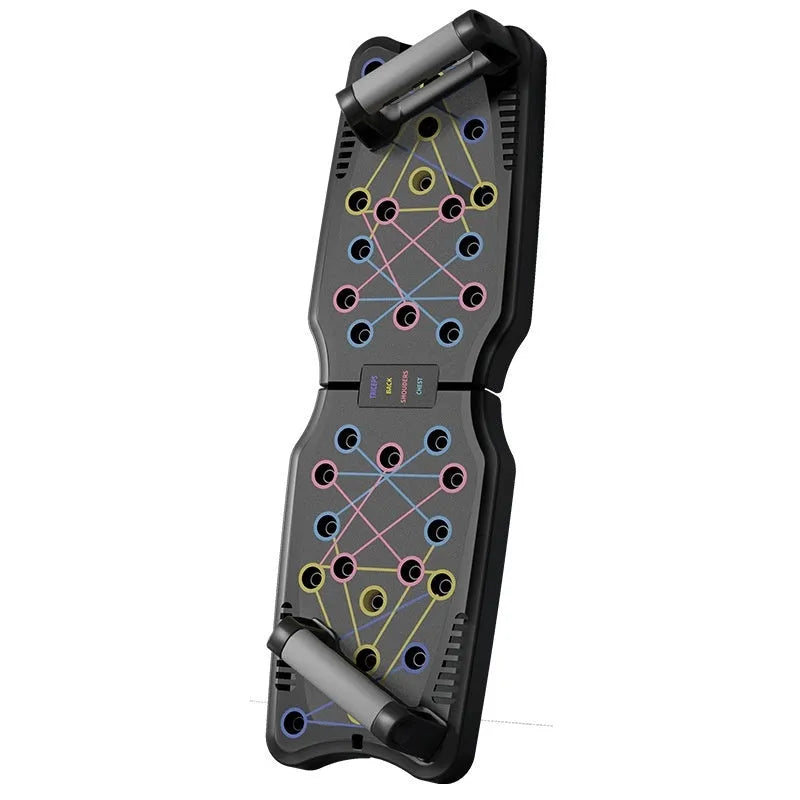 Flat ABS plastic push up support plate fitness equipment on a floor, shown in one of four available colour options.