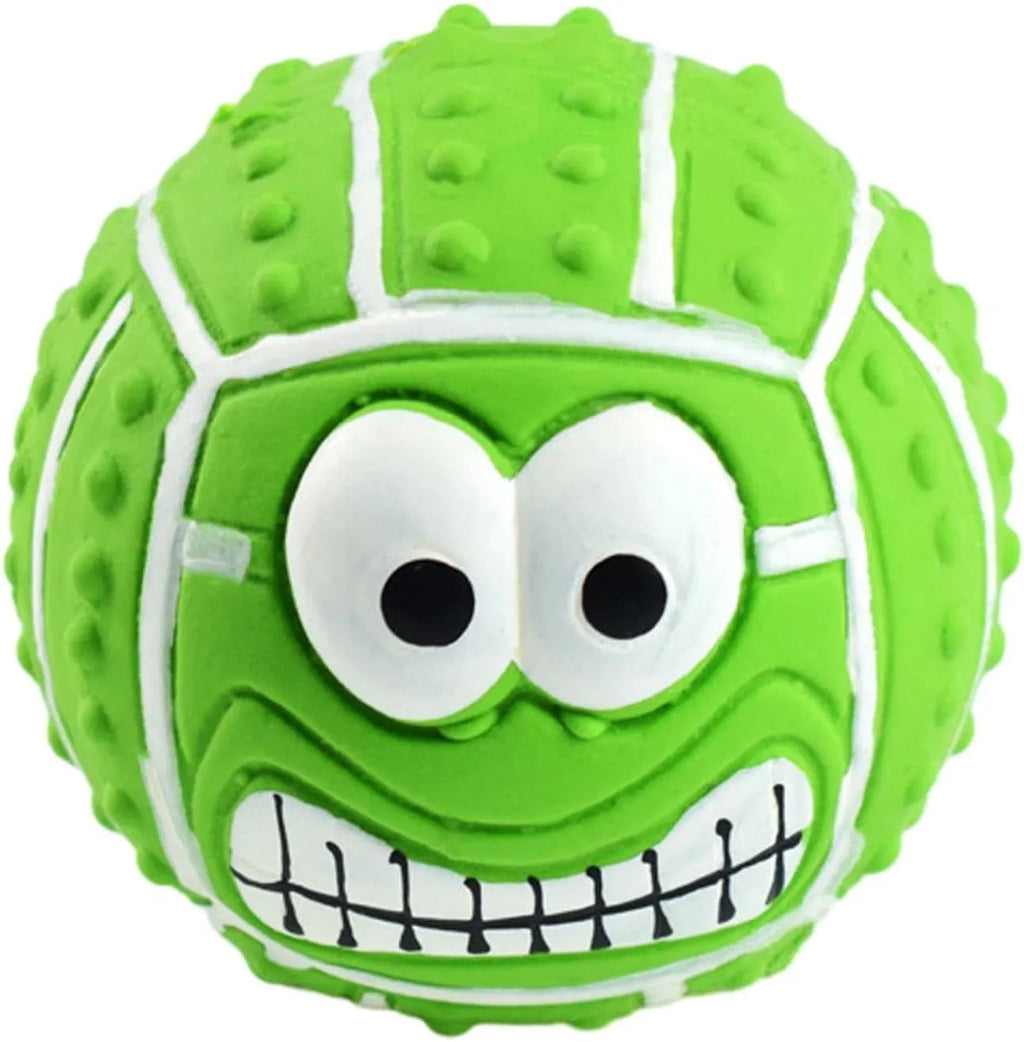 Green orange yellow latex smile face dog balls with squeaker for small medium pets