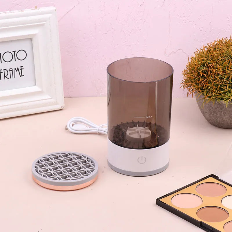 Grey and white portable electric makeup brush cleaning machine with USB charger