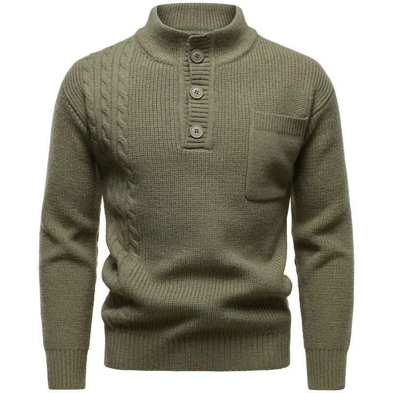 Men's Henry stand collar sweater with batwing sleeves, ribbed hem, in black, beige, grey or Bordeaux red, sizes M to 4XL.