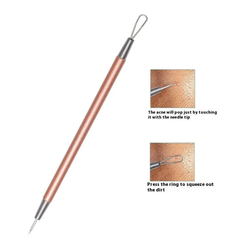 Six stainless steel acne remover tools with rose gold finish for pimple extraction