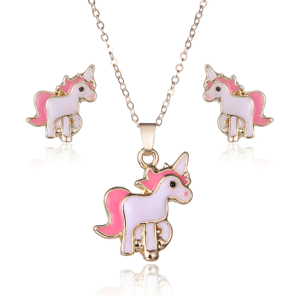 Alloy pony jewellery set with oil painting pony pendant in gold, silver, or rose gold, approximate length 150mm
