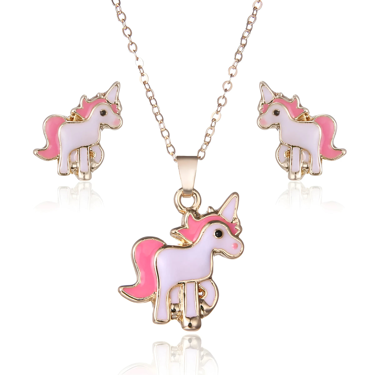 Alloy pony jewellery set with oil painting pony pendant in gold, silver, or rose gold, approximate length 150mm