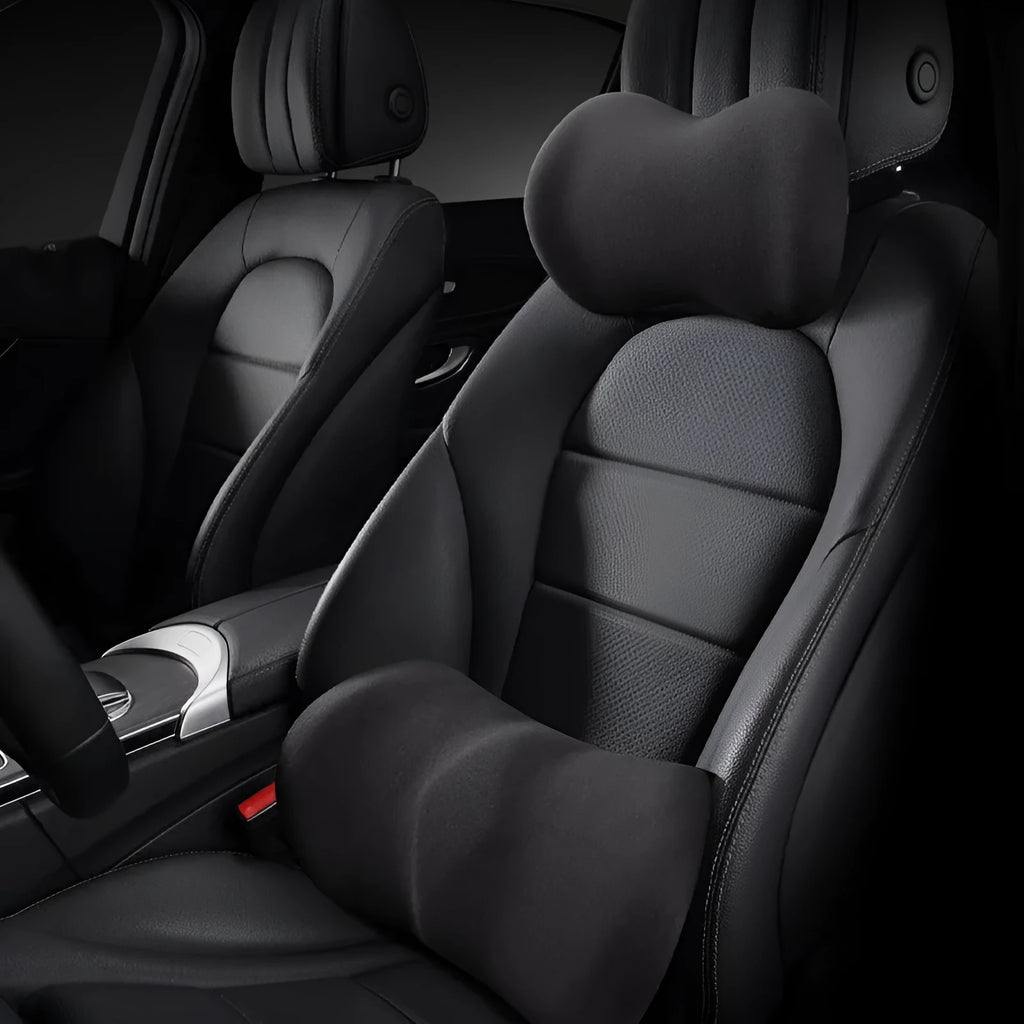 Car seat headrest and lumbar support pillow set in selected colour with synthetic fibre filling