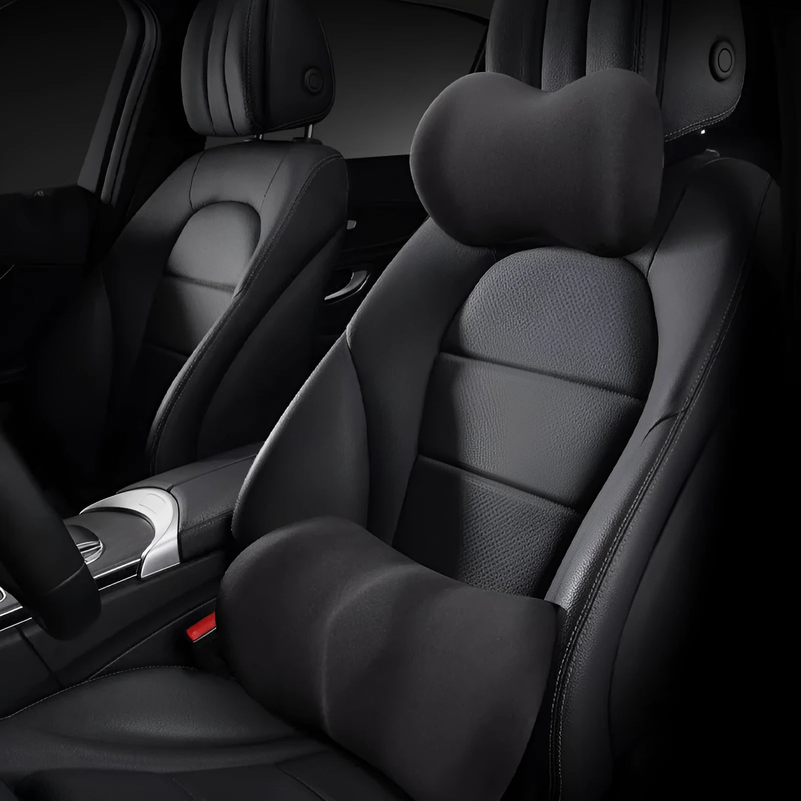 Car seat headrest and lumbar support pillow set in selected colour with synthetic fibre filling