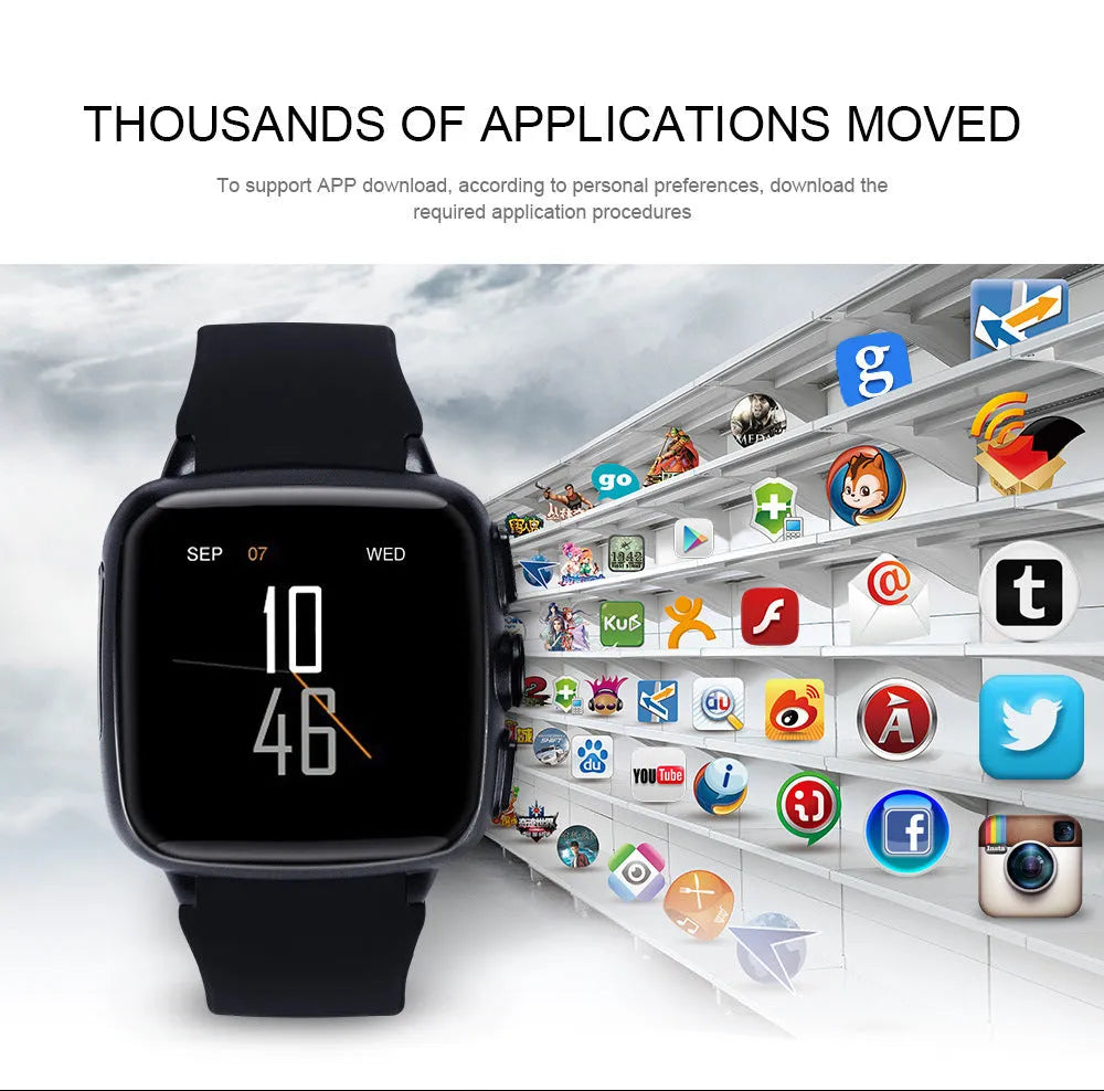 Z01smart watch with 1.54-inch HD screen in black or white colour, showing USB 2.0 port and wrist strap