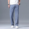 Men's light blue lyocell loose straight-leg casual jeans with zip fly