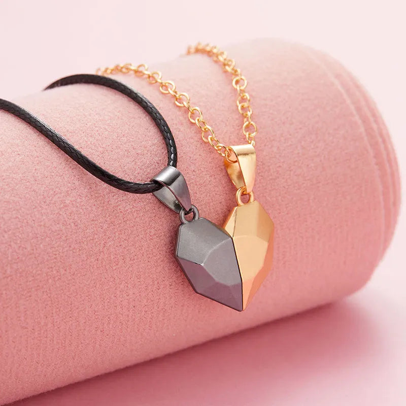 Copper magnet necklace with wishing stone heart broken pendant on cross chain, adjustable 21-50cm