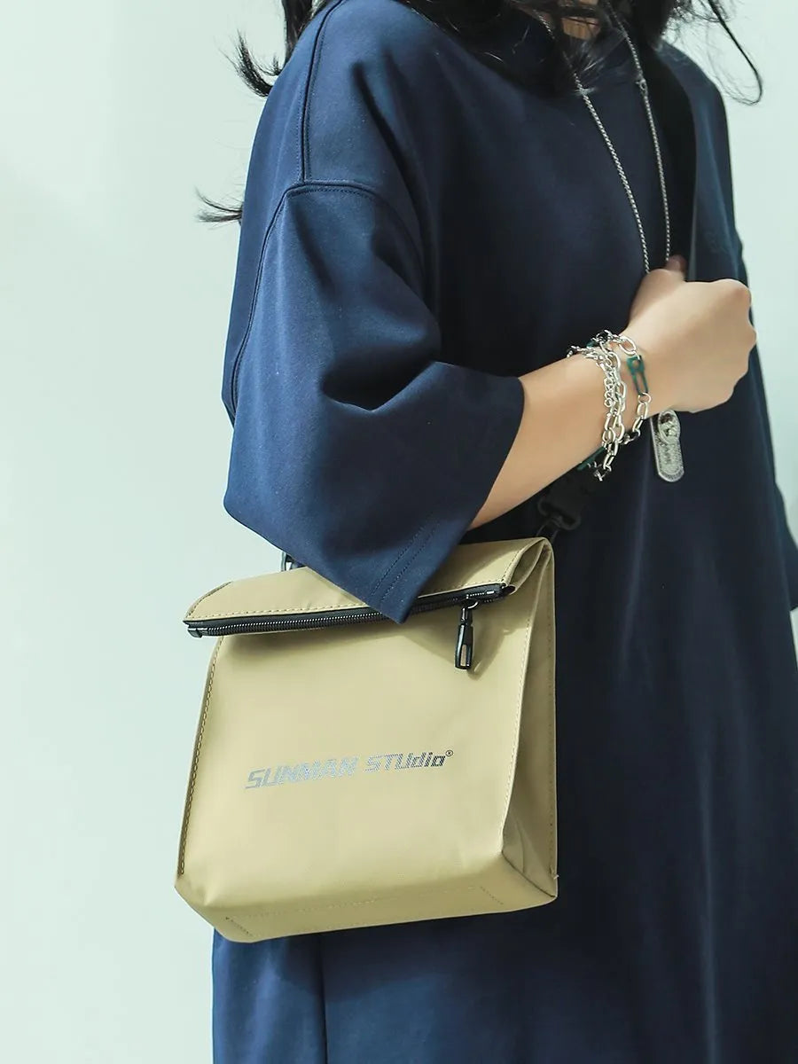 Polyester messenger bag backpack with sewing line detailing in street trend style
