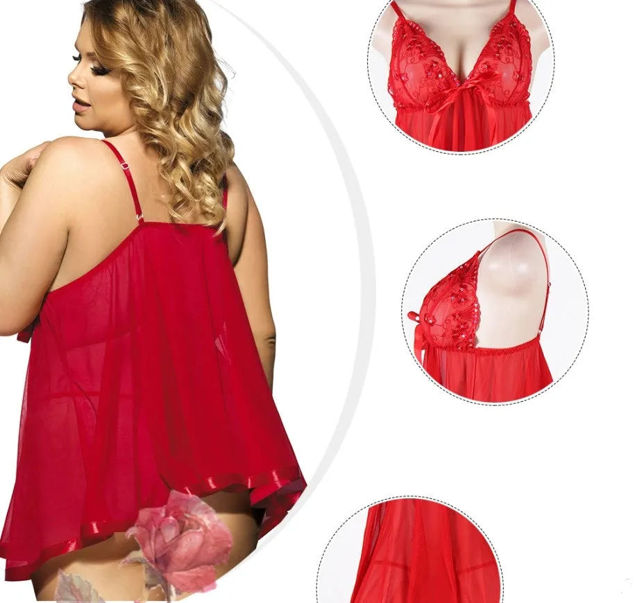 Women's sleeveless lace sleepdress in polyester mesh available in multiple colours and sizes up to 6XL