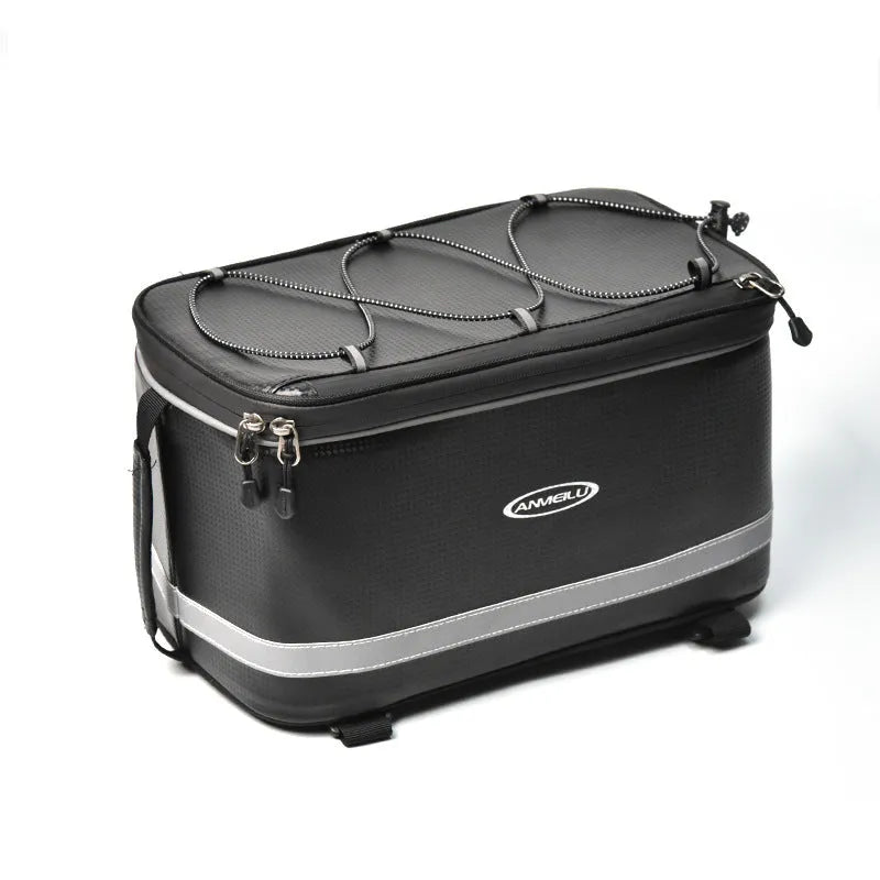 Black PU leather backseat bag for electric cars with 12L capacity for bicycle gear transport
