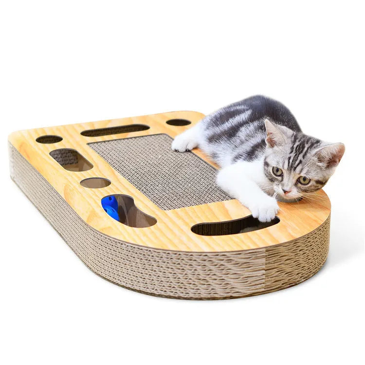 Brown corrugated cat scratch board 50.5 x 30.5 x 6cm with included ball for indoor cats