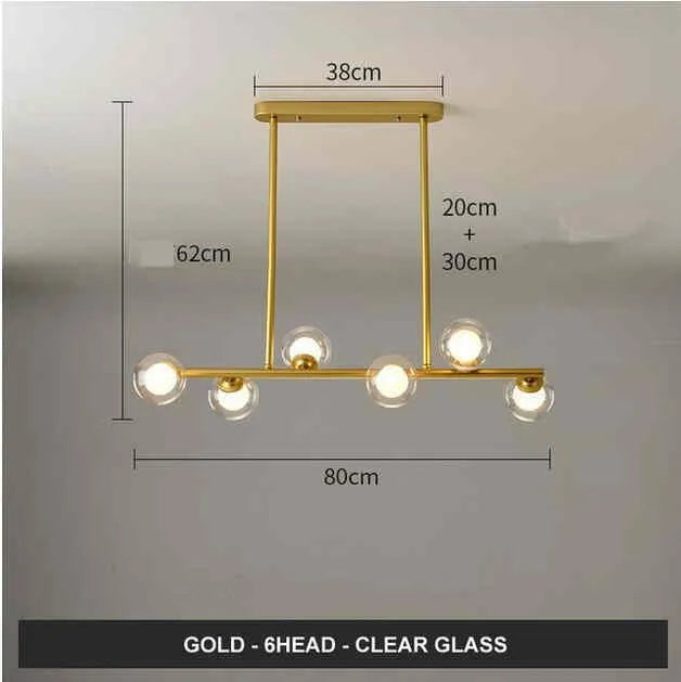 Modern minimalist glass bubble ball chandelier with iron frame, black or gold finish, for restaurant or kitchen