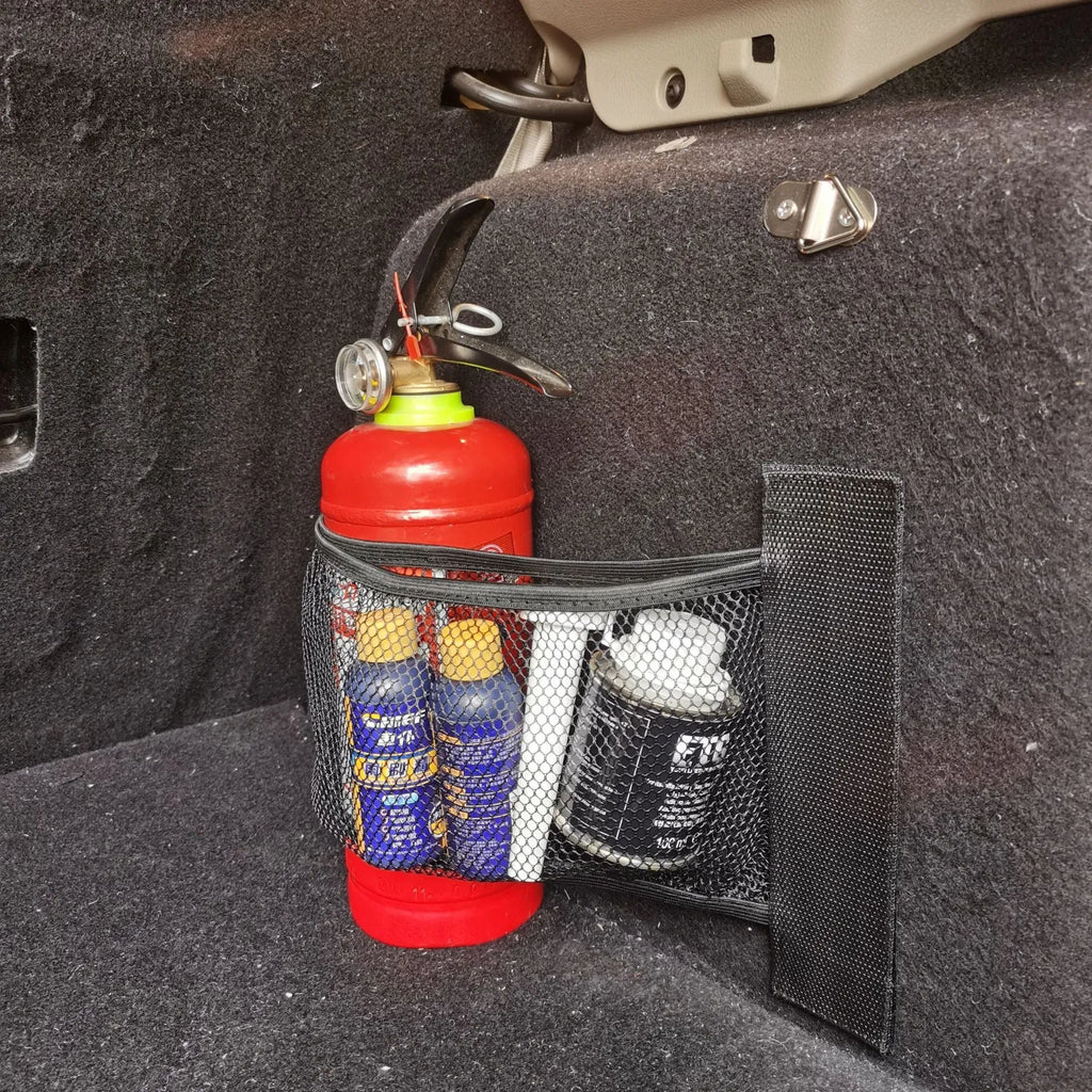 Elastic polyester car boot storage organiser net in 20x35cm and 20x45cm sizes.