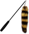 Black cat toy wand with 42cm elastic string and 300g weighted handle for interactive feline play