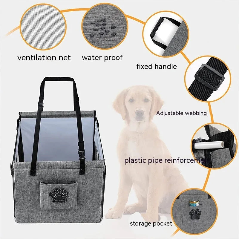 Oxford cloth foldable pet dog crate in black colour showing its 49cm size.