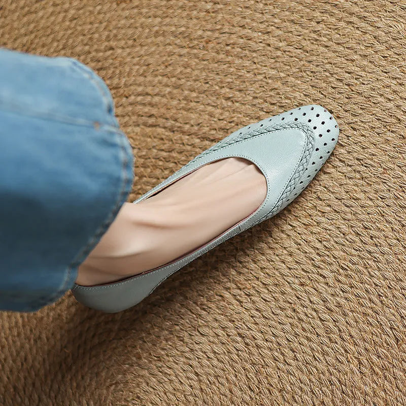 Women's shallow mouth hollow-out round toe mid heel sandals in light colours