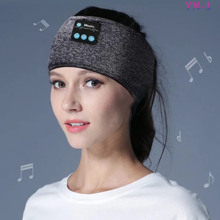 Wireless Bluetooth V5.0 sports headband with music call, 26x10cm cationic polyester, black colour