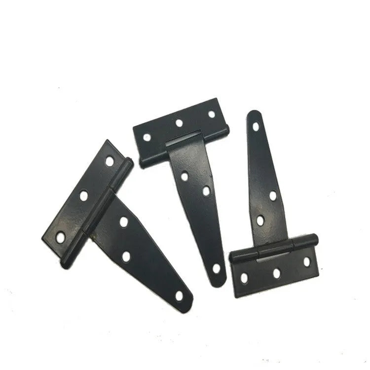 Fixed light T-shaped iron hinge for wooden doors showing straight arm design and mounting points