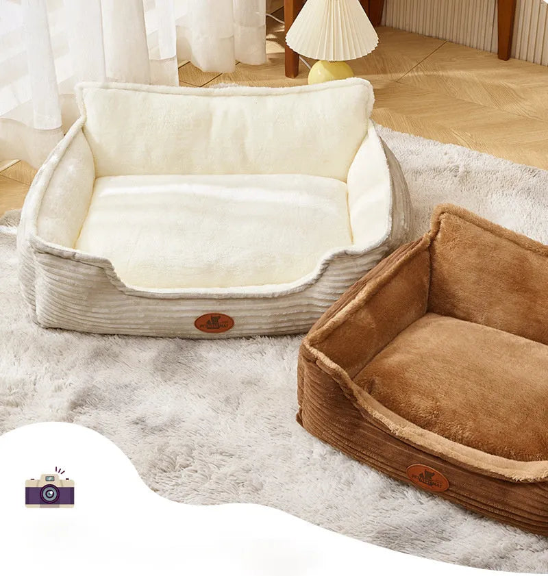 Removable cover pet bed for small and medium dogs and cats in coffee or white