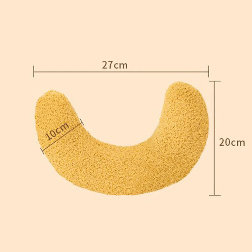 Blue U-shaped cat pillow with adjustable collar showing 30cm diameter measurement