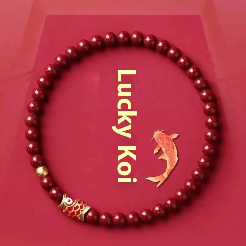 Natural cinnabar koi bracelet with golden carp model in national style
