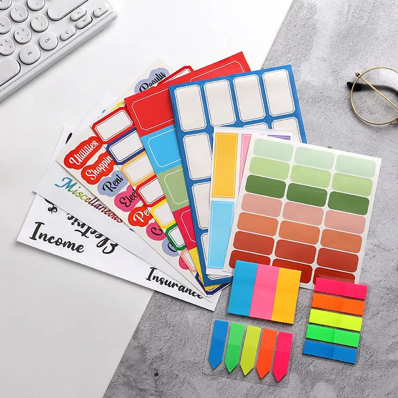 A6 adhesive organisation stickers with 16-grid layout divided into four colour sections for planning
