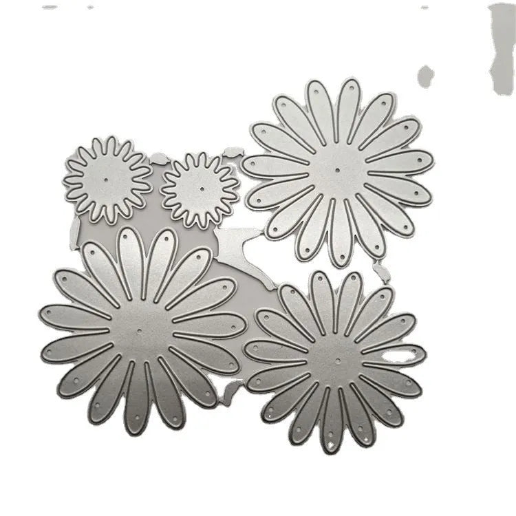 Silver floral design metal cutting die with hanging hook, 12.5cm by 13cm.