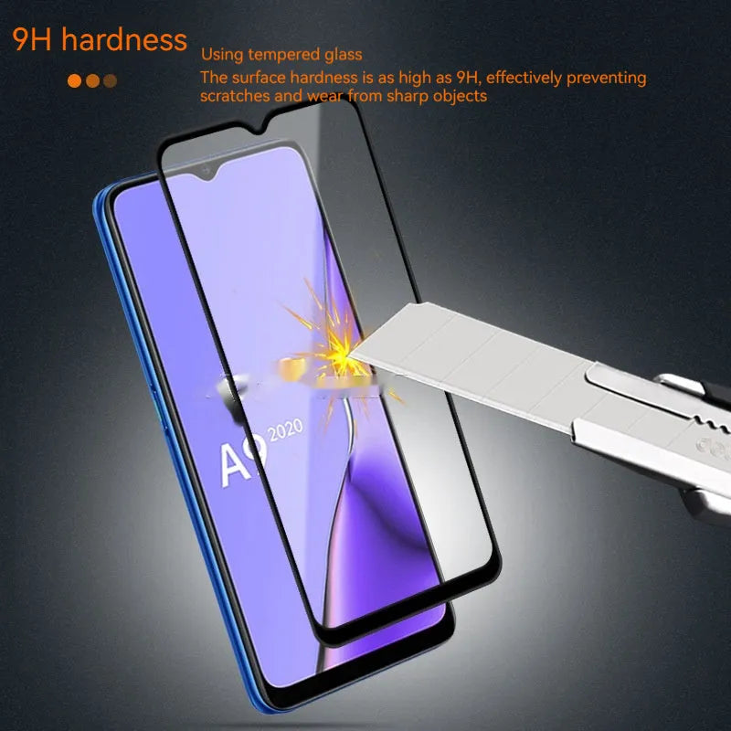 OPPO A9 2020 full screen tempered glass screen protector with full glue black design