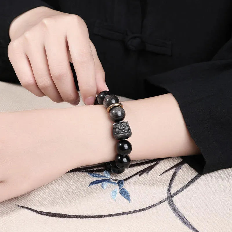 Close-up of a S519 colour resin adjustable bracelet on a wrist.