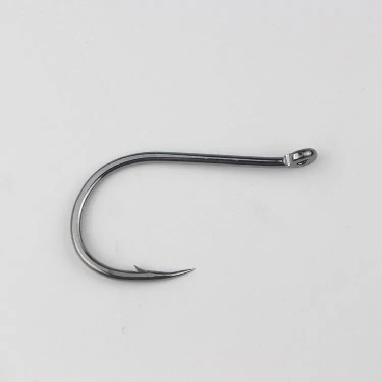 Bulk pack of barbed crooked mouth fishing hooks for sea fishing, made from alloy carbon steel.