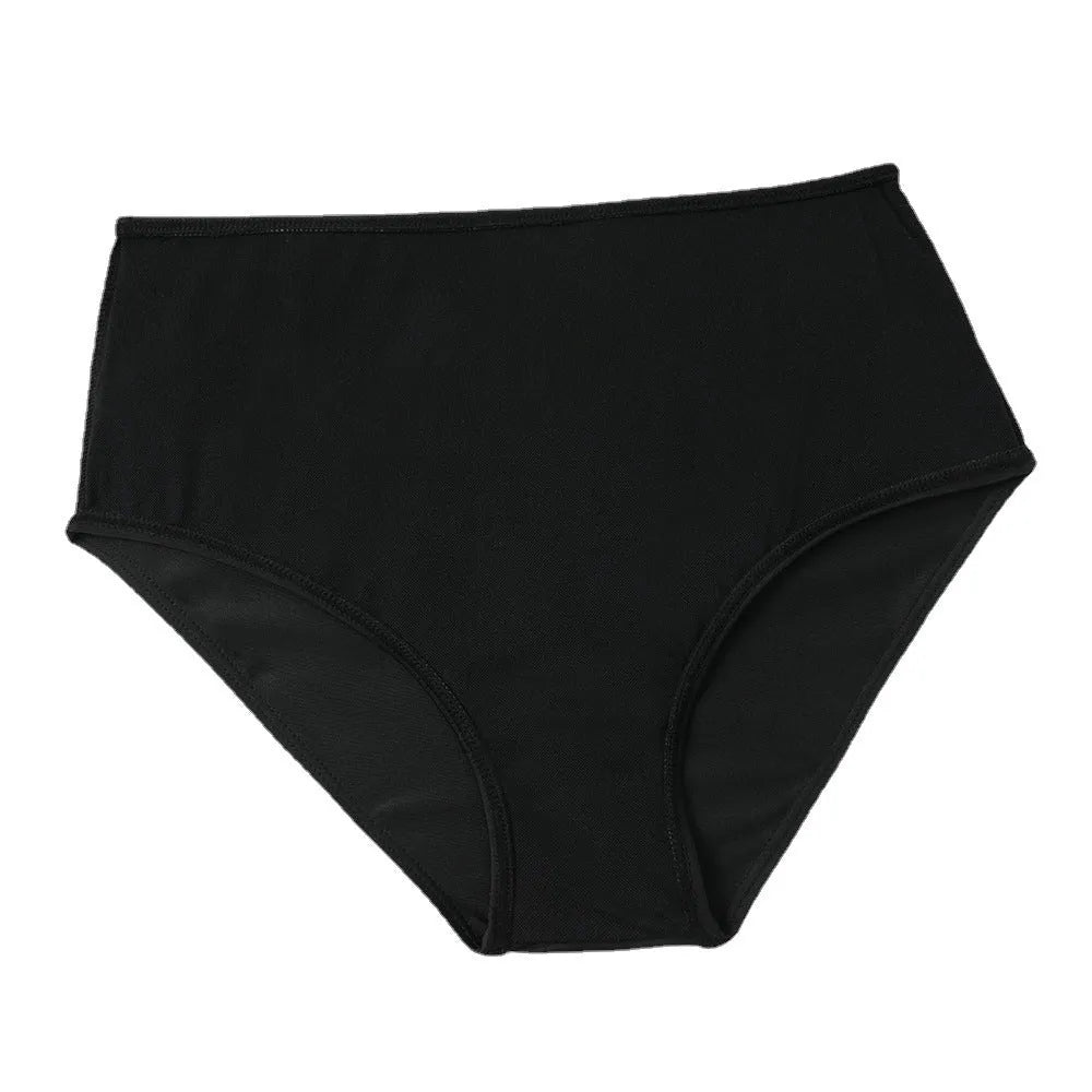 High waist double-layer swimsuit in black and coconut tree print with briefs style for swimming