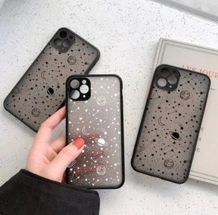 Black and white iPhone cases with blue light filtering technology for eye care.