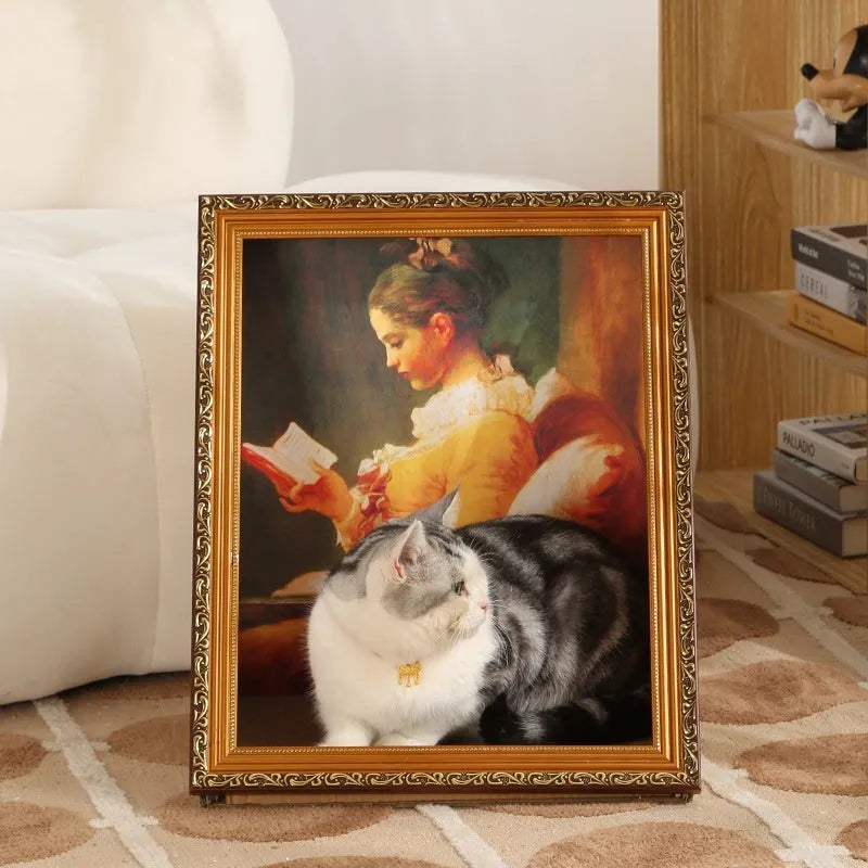 Wooden cat scratch board nest toy with retro photo frame design for cats