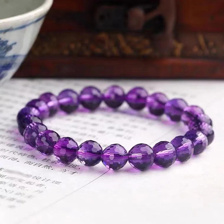 Handmade 128-facet crystal bracelet in amethyst, ametrine, or citrine colours with choice of bead sizes