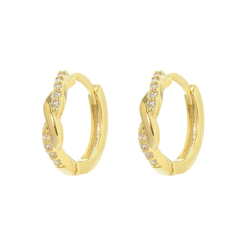 Geometric hemp rope earrings with interwoven design on copper frame, gold plating option shown
