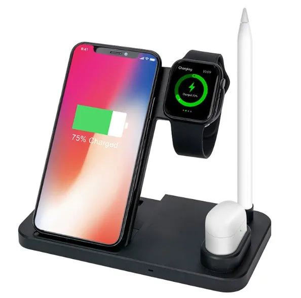 4-in-1 wireless charging station with adjustable magnetic plate, charging phone, Apple Watch, AirPods, and Apple Pencil